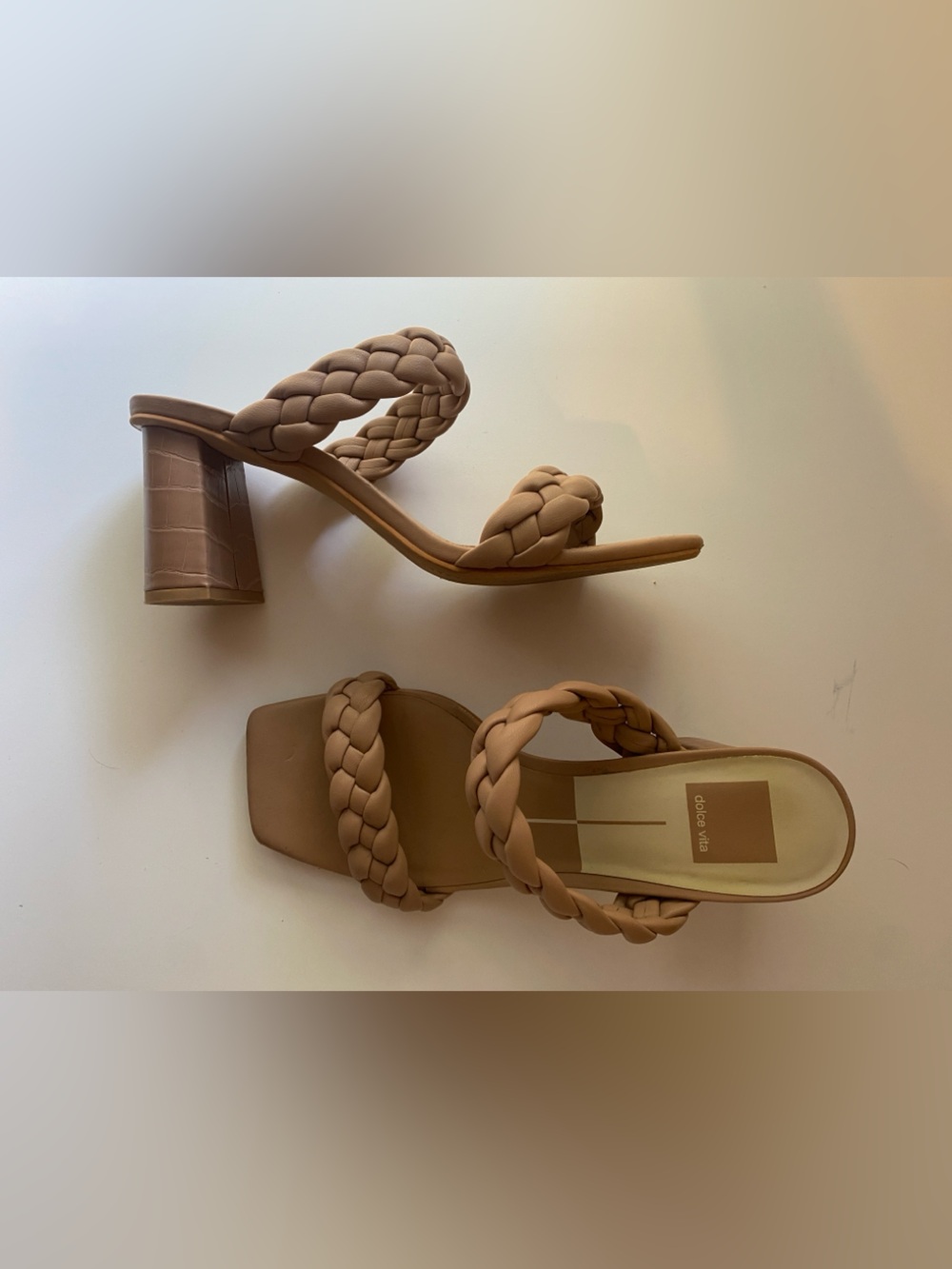 Dolce Vita Taupe Braided Double-Strap Block Heel Sandals / Size 8 / GUC
